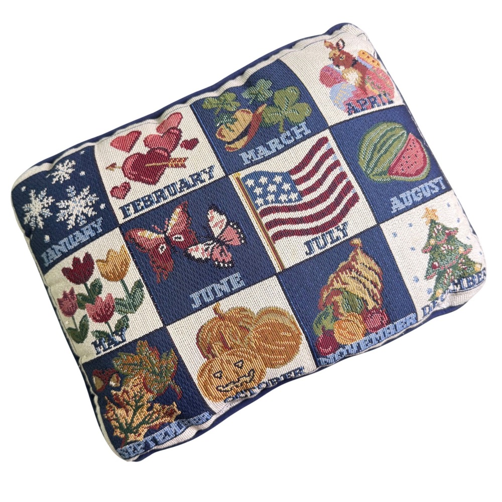 VTG Calendar Months Tapestry Accent Pillow cottagecore Americana Grannycore